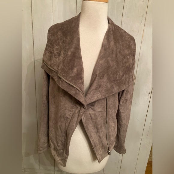 Blank NYC Faux Suede Taupe Zip Up Moto Jacket Women's Fold Up Collar size S - Picture 6 of 13